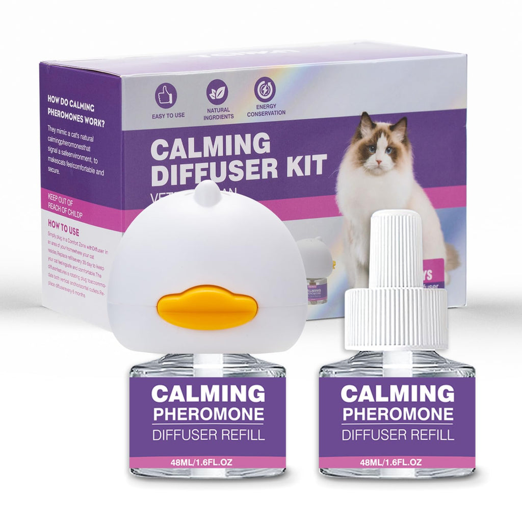 Cat Calming Pheromone Diffuser Effectively Relieve Anxiety Stress Cat Calming Diffuser Comfort for Cats Refill Reduce Fighting Spraying and Scratching Calm Relaxing 48ml/Bottle Fits All Cats 1 diffusers, 2 refills