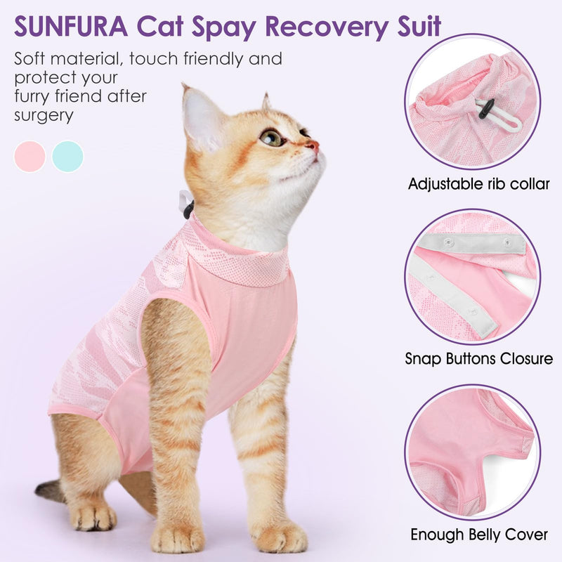 SUNFURA Breathable Cat Recovery Suit - Anti Licking Cat Surgery Suit Female Cat Onesie for Cats After Surgery Kitten Surgical Spay Suit Pet Body Suit Post Surgery E Collar Cone Alternative Pink M Medium