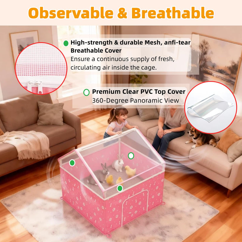 Cat Playpen, Puppy Playpen Small Dog Pet Crate Tent Cage Indoor & Outdoor, Cat House Enclosure Kennel Dogs/Cats/Rabbits/Hamster (Pink) Pink