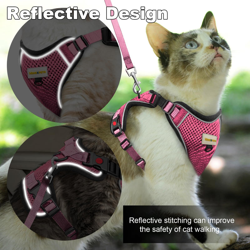 Cat Harness and Leash for Walking, Retractable Cat Harnesses and Leash Set Escape Proof, Breathable Soft Kitten Small Large Harness for Travel Training and Walking, Pink, S S(chest:11.1"-18.1") - PawsPlanet Australia