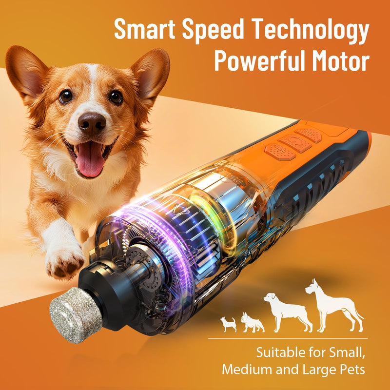 Electric Dog Nail Grinder: 5-Speed Quiet Dog Nail Trimmer with LED Light, Adjustable Safety Guard, Rechargeable Cordless Design for Small to Large Dogs & Cats(Orange) Orange