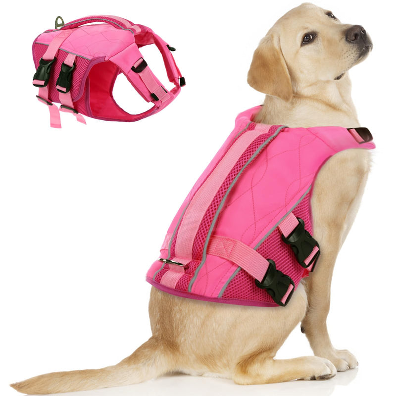 ASENKU Dog Life Jacket with Rescue Handle, Dog Life Vest for Swimming Boating with High Flotation, Ripstop Lightweight Pet Life Preserver with Reflective Stripes for Small Medium Large Dogs Pink