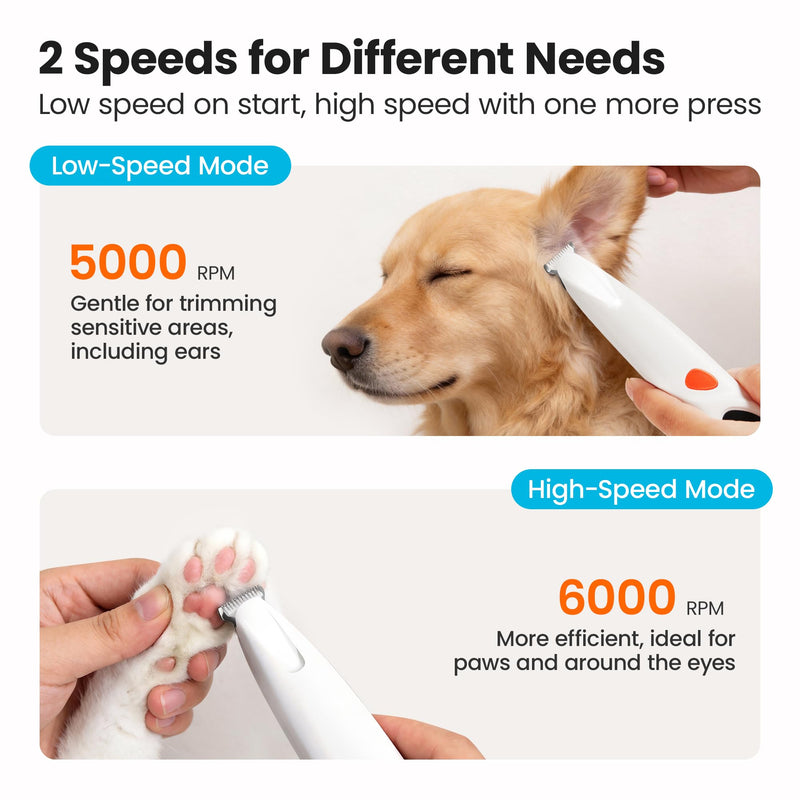 Potaroma Pet Grooming Trimmer, Electric Waterproof Dog & Cat Micro Precision Hair Shaver Kit for Paws Eyes Ears Face Buttocks – 18mm Ceramic Blade, LED Light, Two-Speed Control, USB Rechargeable