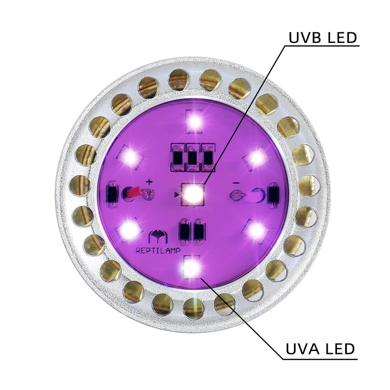 REPTILAMP UVA UVB Reptile Light with Timer, LED UV Lamp Replacement for 26 Watts UVB5.0 UVB10.0 CFL Bulb Silver - PawsPlanet Australia