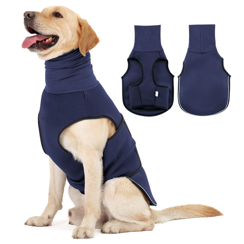 Dotoner Dog Anxiety Relief Coat,2-in-1Calming Anxiety Jacket for Dogs with Soft Ear Muffs Hood for Noise Dog Anxiety Vest with reflective strips Belly Coverage Anti-Anxiety Wrap Relief Stress M Navy blue