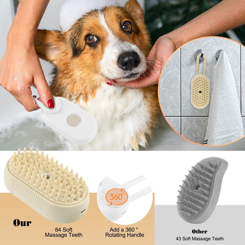 Cat Steam Brush for Shedding – Rechargeable Steam Pet Brush Flea, Anti-Static, Massage, Comb Cleaning All in One Pet Grooming Comb Hair Removal Tool for Cats and Dogs (2 PCS White Brown) - PawsPlanet Australia