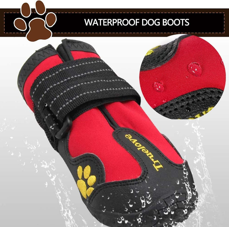 Expawlorer Anti-Slip Dog Shoes - Winter Booties with Reflective Strap, Waterproof Rain Boots for Large Dogs, Paw Protectors for Cold/Hot Pavement, Snow Shoes for Outdoor Red Size 6: 2.8"x2.56" (L*W) (Pack of 4) - PawsPlanet Australia