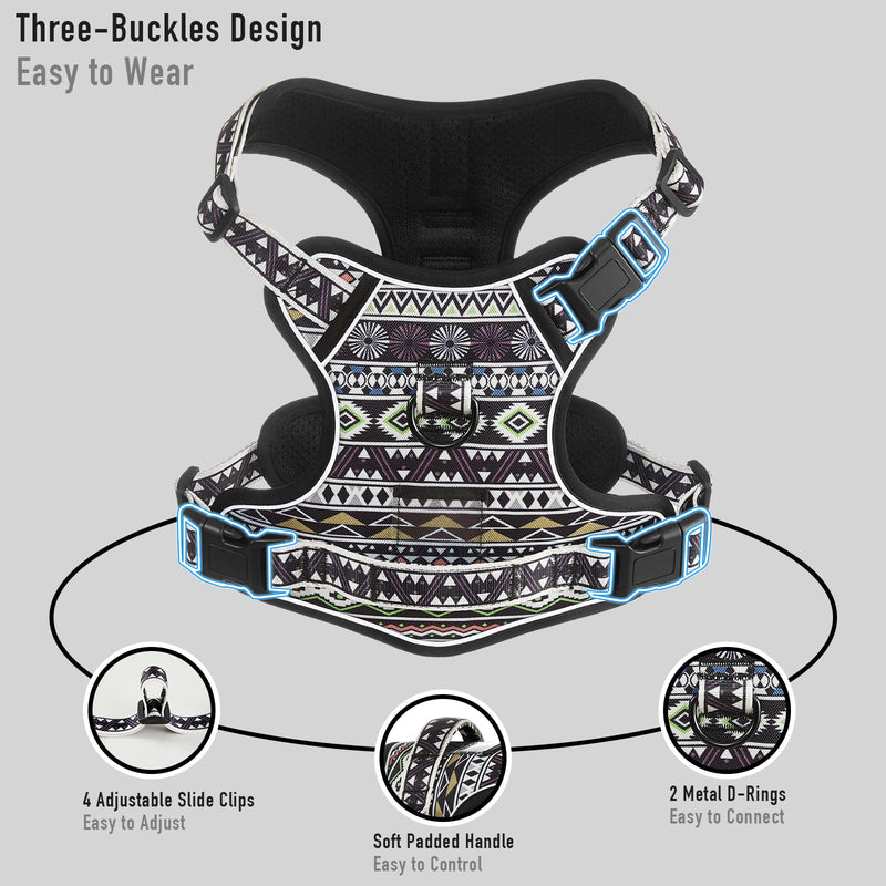 Black Dog Harness for X-Large Dog Breeds, Easy on Easy Off Vest, No Pull Adjustable Pet Harness with Handle, Reflective Dog Vest for Walking Hiking Training, Black Ethnic, XL Extra Large - PawsPlanet Australia