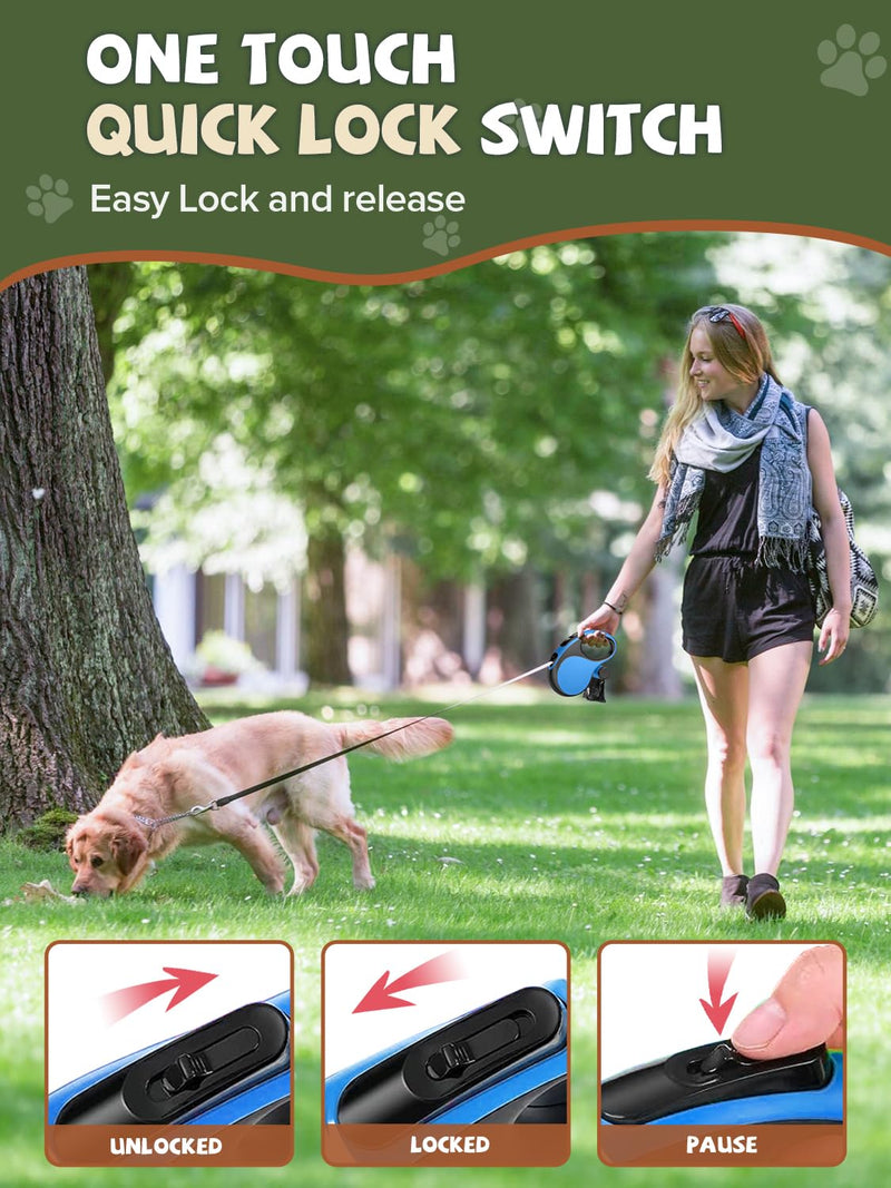 Retractable Dog Leash with Led Light, Douexio 16ft Rechargeable Walking Dog Leash for Small Medium Dogs Up to 66 lbs,360° Tangle-Free, One-Button Control, High Strength Hook 0-66lbs Blue - PawsPlanet Australia