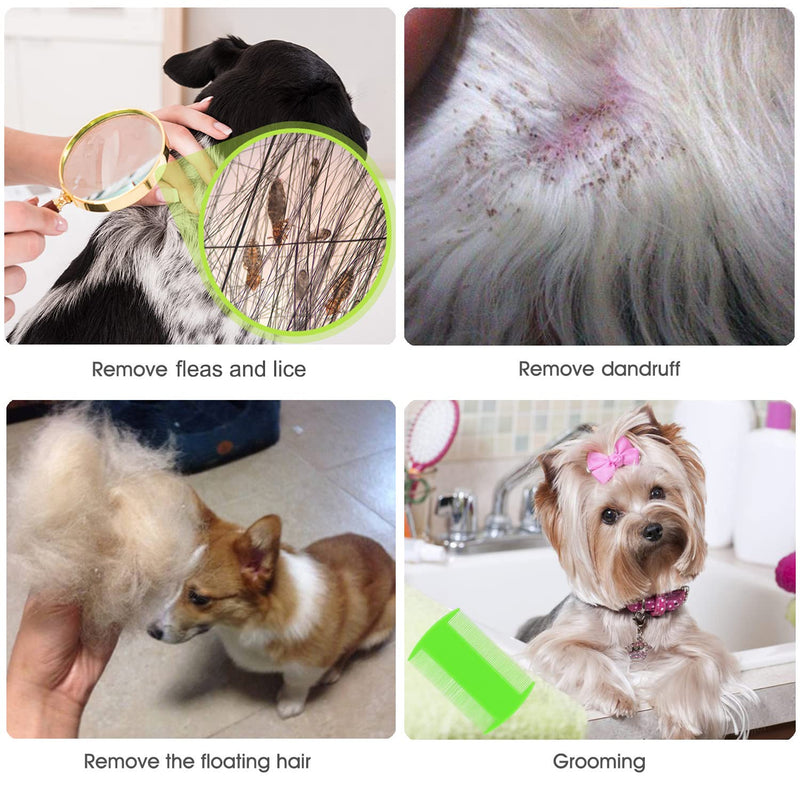 Flea Comb Lice Comb Cat & Dog Pet Grooming Combs Tear Stain Remover Remove Mucus Crust 2-in-1 Metal Round Smooth Teeth Comb Remove Floating Hair Tangles Dander green