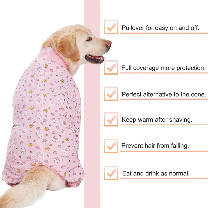Recovery Suit for Large Medium Dogs After Surgery, Soft Breathable Anti Licking Dog Onesie E-Collar & Cone Alternative, Pet Bodysuit for Preventing Hair Loss Full Cover Wound(4XL, Pink Bunny) 4XL(Chest 32.28-35.55 in) - PawsPlanet Australia