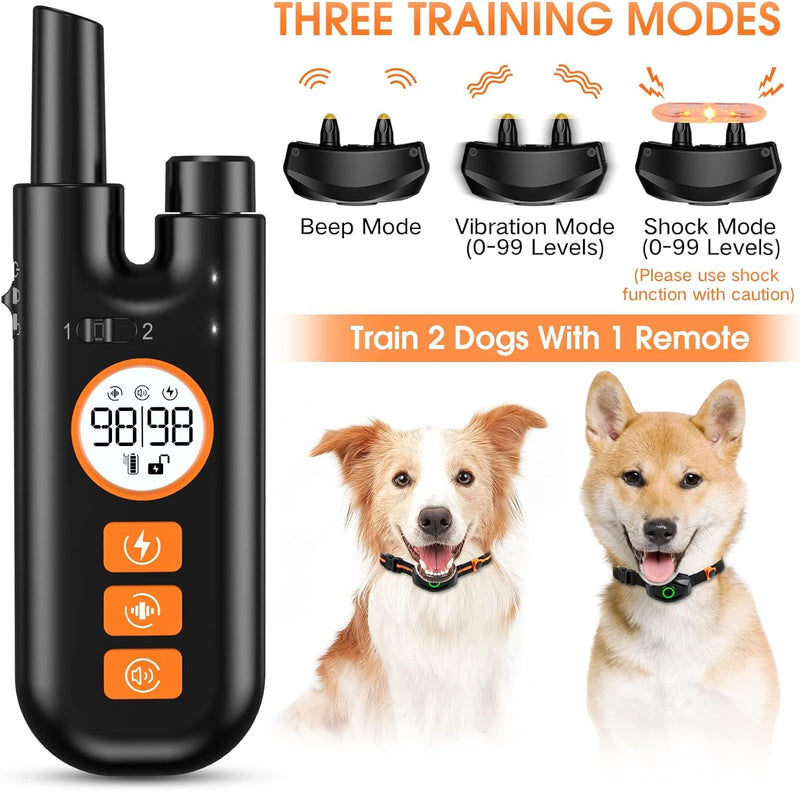 Dog Shock Collar for Dogs, Dog Training Collar with Remote Control Range 1300Ft, 3 Training Modes, Beep, Vibration, Shock, IPX7 Waterproof Rechargeable Electric Shock Collar - PawsPlanet Australia