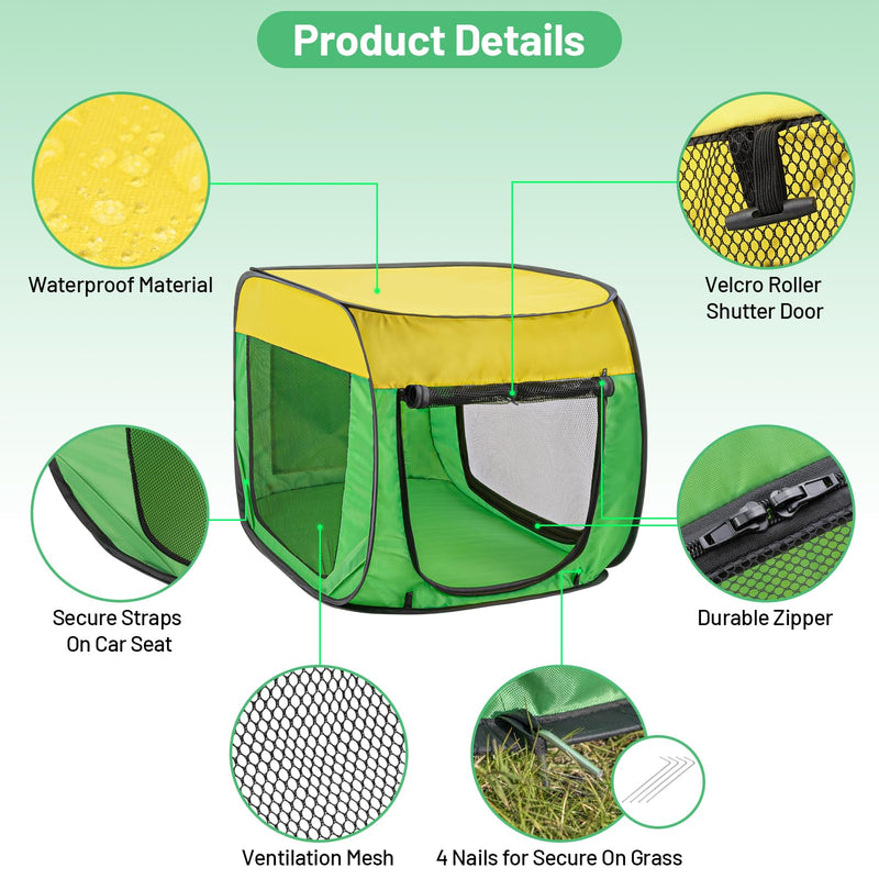 Travel Dog Crate Portable Dog Kennel for Small Dogs Pop Up Soft Dog Enclosure Indoor Outdoor for Medium Dogs Pets Foldable Crate?Green and Yellow-Medium? - PawsPlanet Australia