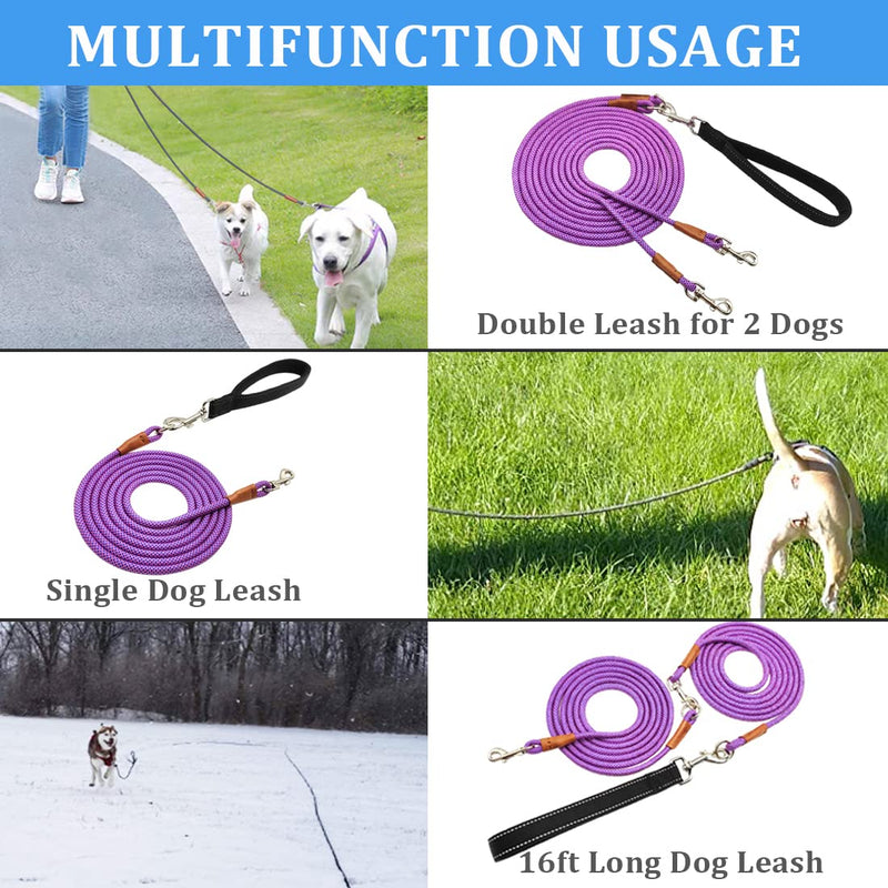 8FT Double Dog Leash, 2 Way Mulitiple Dog Leash Detachable No Tangle with Soft Padded Handle, 1/4" Rope Dual Dog Leash for 2 Dogs Outdoor Walking pink blue 8ft* 1/4" - PawsPlanet Australia