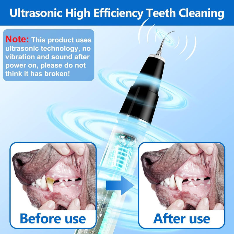 Plaque Remover for Teeth - Pet Ultrasonic Cleaner - Teeth Cleaning Kit for Tartar and Stains - Suitable for Dogs and Cats (Black) Black