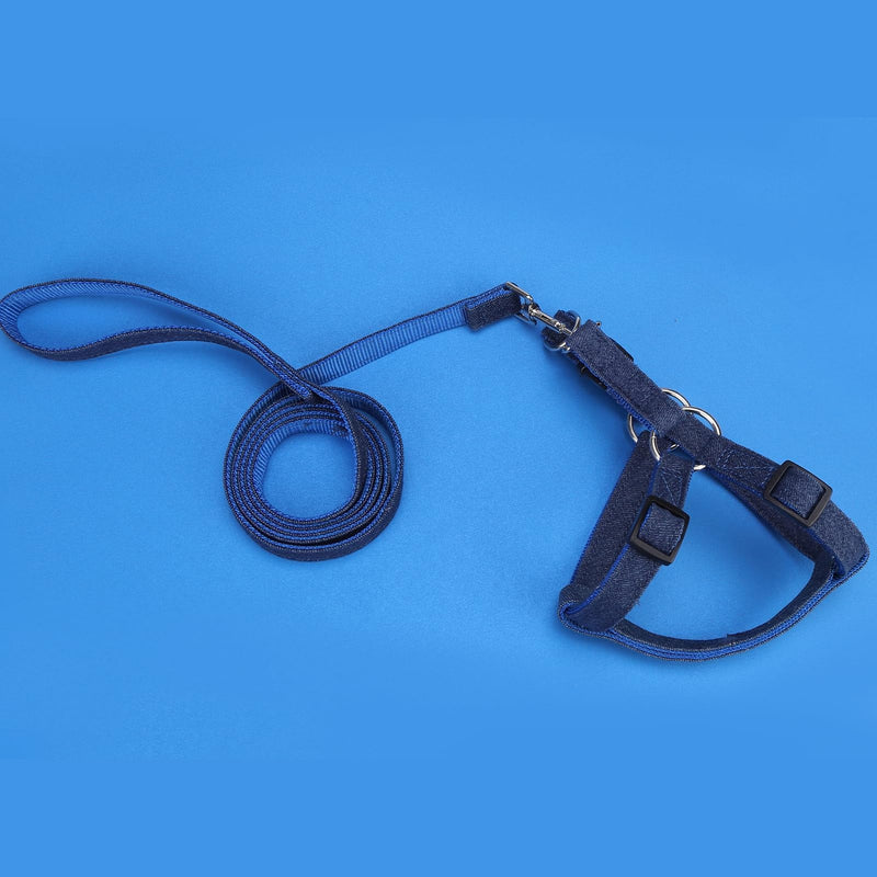 BINGPET Dog Harness Leash Set,Adjustable No Pull Step in Dog Harness,Stylish Denim Puppy Harness for Small and Medium Dogs Easy Walk Training Running(Blue,M) Blue M(17"-23" Chest Girth) - PawsPlanet Australia