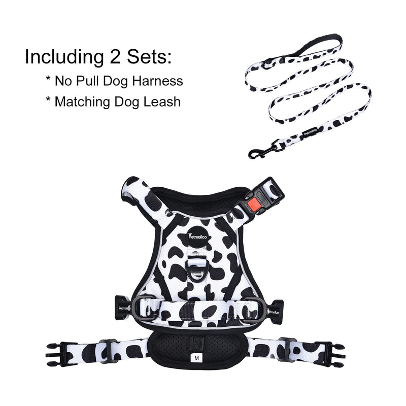 Petmolico No Pull Dog Harness and Leash Set, No Choke 4 Leash Attchments Easy Control Handle Soft Padded Reflective Vest Dog Harness for Large Dog Breed, Cow Pattern Large - PawsPlanet Australia