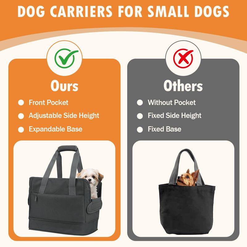 Dog Purse Carrier for Small Dogs Under 10 lbs with Pockets Adjustable Soft Sided Pad Extendable Dog Carriers Tote for Puppies with Safety Leash Clip for Travel Shopping (Dark Gray) Dark Gray