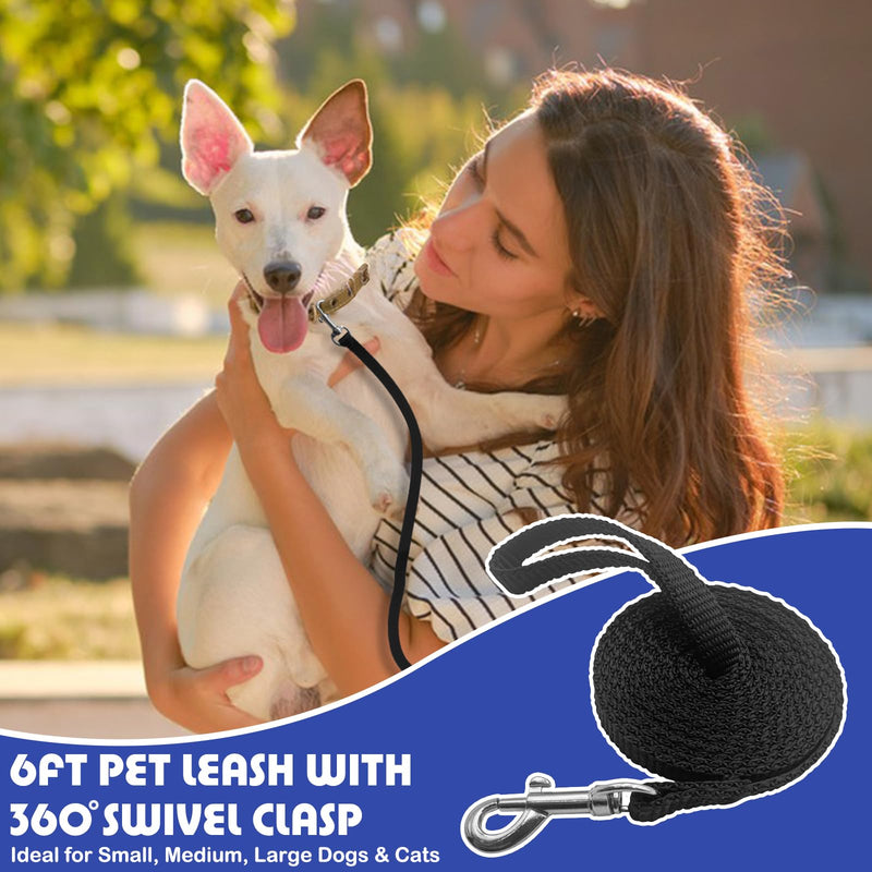 Dog Training Leash for Small Dogs, 6ft Nylon Puppy Obedience Recall Training Agility Lead for Small Medium Breeds, Pet Rope with 360° Swivel Clasp, Lightweight, (Black, 2/5 in x 6 ft) - PawsPlanet Australia