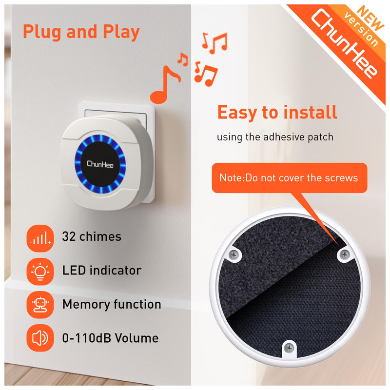 ChunHee Dog Door Bell, Smart Dog Doorbell for Potty Training to Go Outside, Dogs Bells for Doggie to Ring to Go Potty Train with Customized Ringtones Adjustable Volume, 1 Dog Button 1 Receiver & 1 Dog Buttons - PawsPlanet Australia