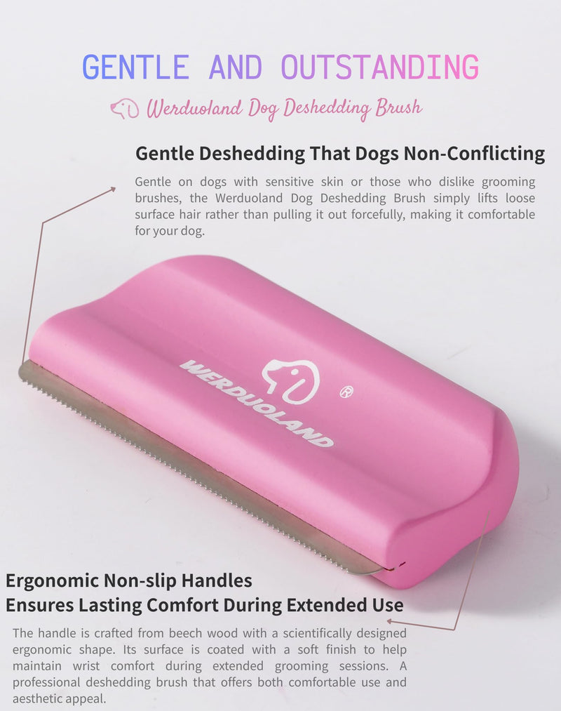 Pet Deshedding Brush for Dogs & Cats, Ergonomic Anti-Slip Wooden Handle Grooming Tool, for Short Long Double-Coated Pet Deshed Brush, Safely & Gently Removes Hair pink - PawsPlanet Australia