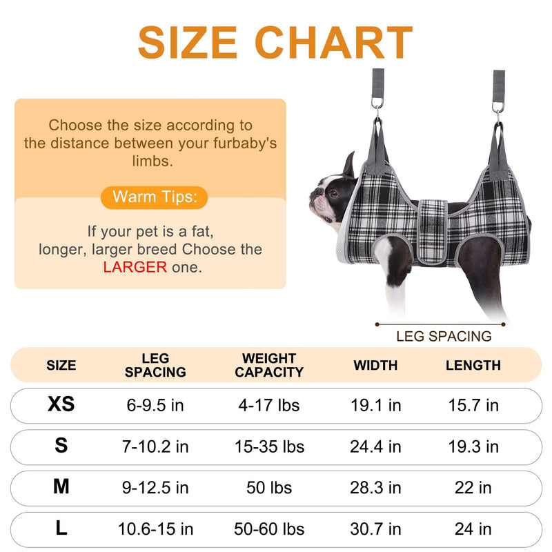 BEAUTYZOO Dog Grooming Hammock, Medium Dog Sling for Nail Trimming, Dog Hanging Harness for Claw Care with Thick Fabric Neck Support Wide Strap Restraint Cat Grooming Hammock, Black L L (Leg Spacing: 10.6-15" / Max W: 60lbs) Black & White - PawsPlanet Australia