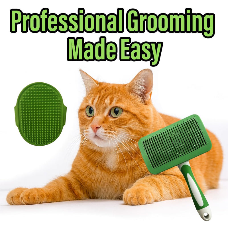 2 Pcs Self Cleaning Deshedding Dog Brush & Bath Brush - Skin Friendly Shedding Grooming Tool For Dogs, Cats And Puppies, Premium Pet Supplies, Green - PawsPlanet Australia