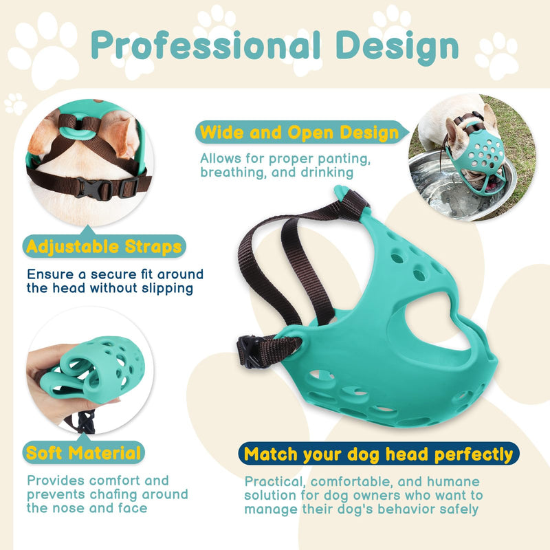BARKLESS Muzzle for Short Snout Dog, Soft French Bulldog Muzzles to Prevent Biting, Brachycephalic Dog Mouth Guard for Aggressive Frenchie Boston Terriers Grooming Walking, Allows Panting Teal L - PawsPlanet Australia