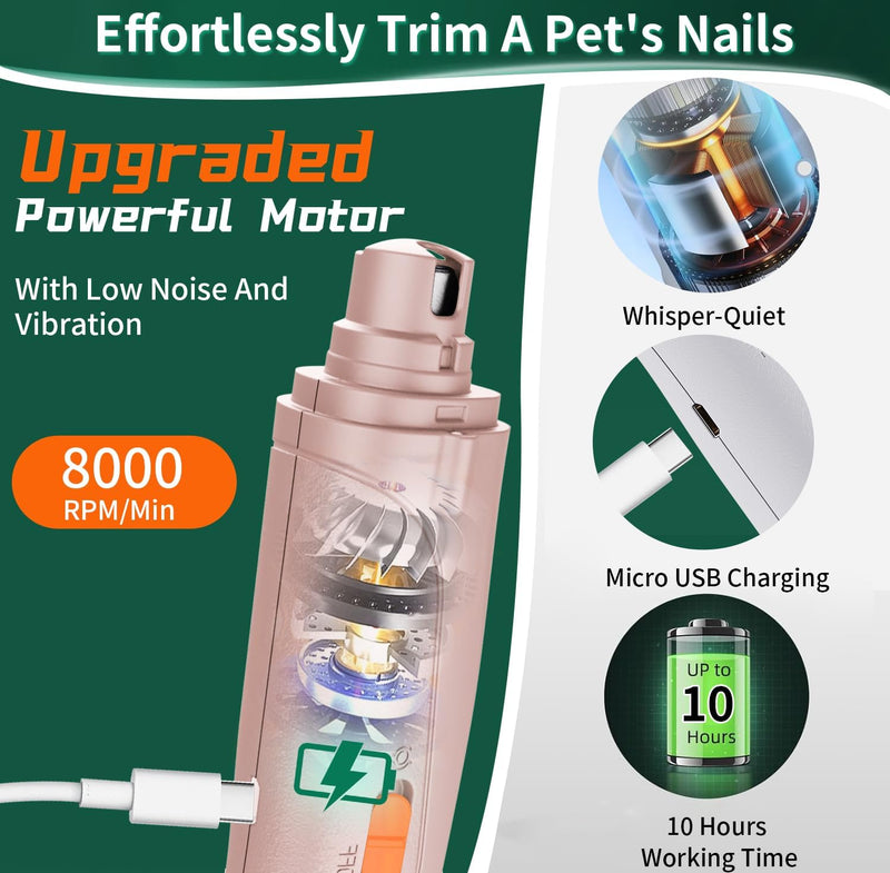 2 in 1 Dog Nail Clippers & Cat Nail Clippers Trimmers for Large Medium Small Dogs Cats Claw Trimmer Quick Sensor and Safety Guard USB Rechargeable Dogs Nail Trimmer with Catcher & 2 LED Lights Pink