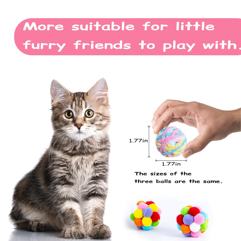 Cat Toys Balls 12Pcs Yarn Cat Balls with Bells Inside, Interactive Kitten Chew Toys for Indoor Kittens Kitty,Muticolor, Crinkle Toys Set，1.7 inches - PawsPlanet Australia