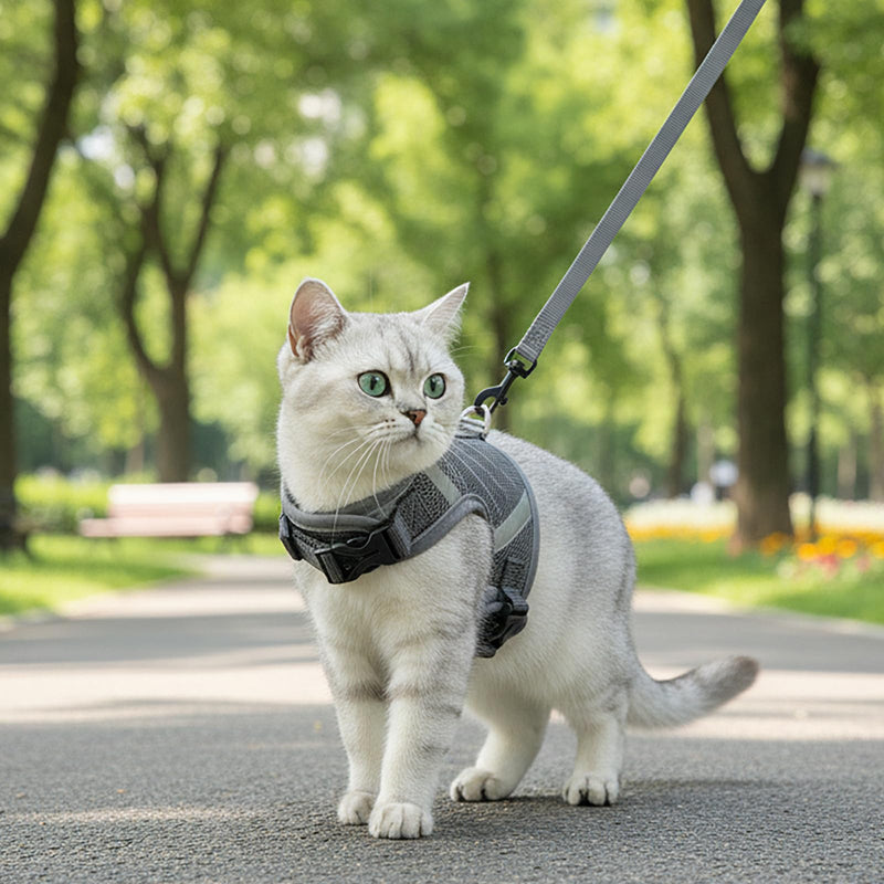 Cat Harness and Leash Escape Proof Kitten Harness Cat Leash for Walking Travel Service Cat Vest, Grey, X-Large - PawsPlanet Australia