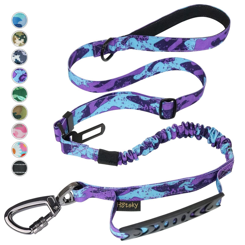 Hotsky Tactical Dog Leash Heavy Duty for Medium Large Dogs, 4-6Ft Strong Bungee Shock Absorbing Dog Leash, Padded Double Handle Military Dog Leashes with Car Seatbelt for Training, Purple Camo Medium / Large