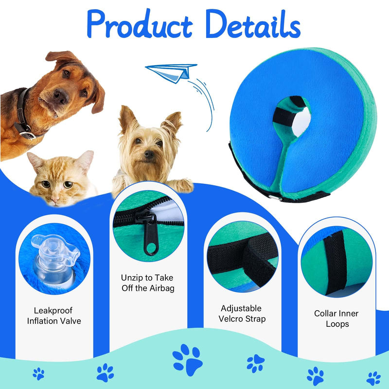 Inflatable Dog & Cat Collar, Protective Collar Dog with Adjustable Fastening, Dog Collar, Leak Protection for Recovery After Surgery or Wounds for Dogs (Blue L) Blue [neck: 12"-18"] large