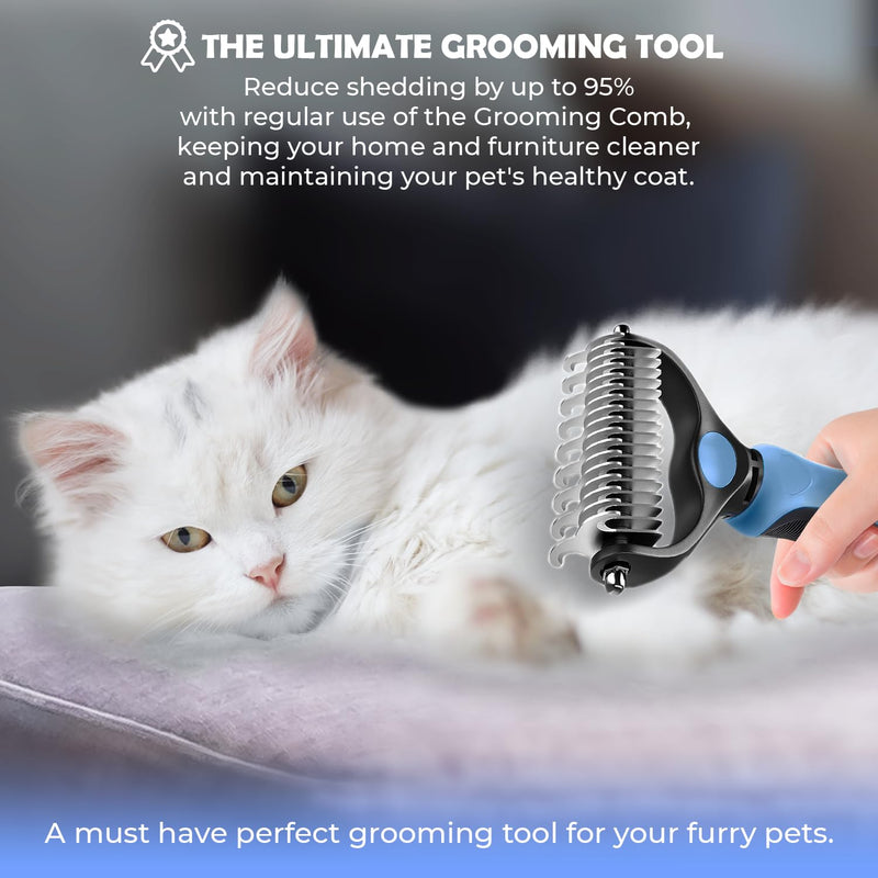 Undercoat Rake for Dogs & Cats, Dematting Comb with Extra Wide Double-Sided Stainless Steel Teeth for Detangling, Deshedding, Brushing, Thinning & Removing Shed Fur, Knots, Mats, and Tangles in Pets - PawsPlanet Australia