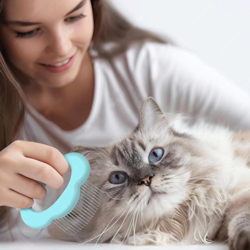 Cat Massage Comb, Cute Comfort Cat Shedding Brush with Elasticity Curved Comb Teeth for Reducing Knots, Relaxing Cat Deshedding Brush for Short Hair & Long Hair Pet Hair Remover (Cat,Blue) Cat,Blue - PawsPlanet Australia