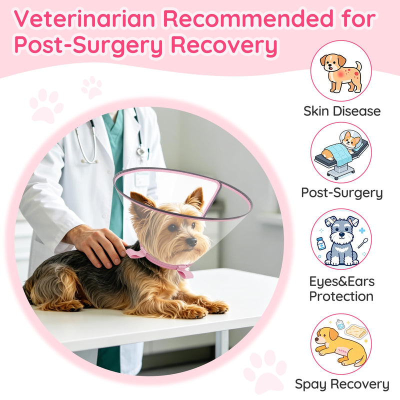 Clear Dog Cone for Small Dogs After Surgery, Adjustable E-Collar to Stop Licking with Padded Neck for Shih Tzu, Yorkie, Soft Recovery Collar with Reflective Trim for Night Visibility, Pink XS XS (9"-10.25")