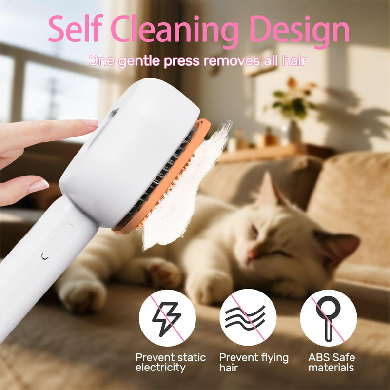 4 in 1 Pet Steam Brush for Cat for Shedding Grooming Massage Self Cleaning, Cat Brush for Long Short Haired Cats, Defur Comb for Kitten Cats Dogs (White Orange) White Orange - PawsPlanet Australia
