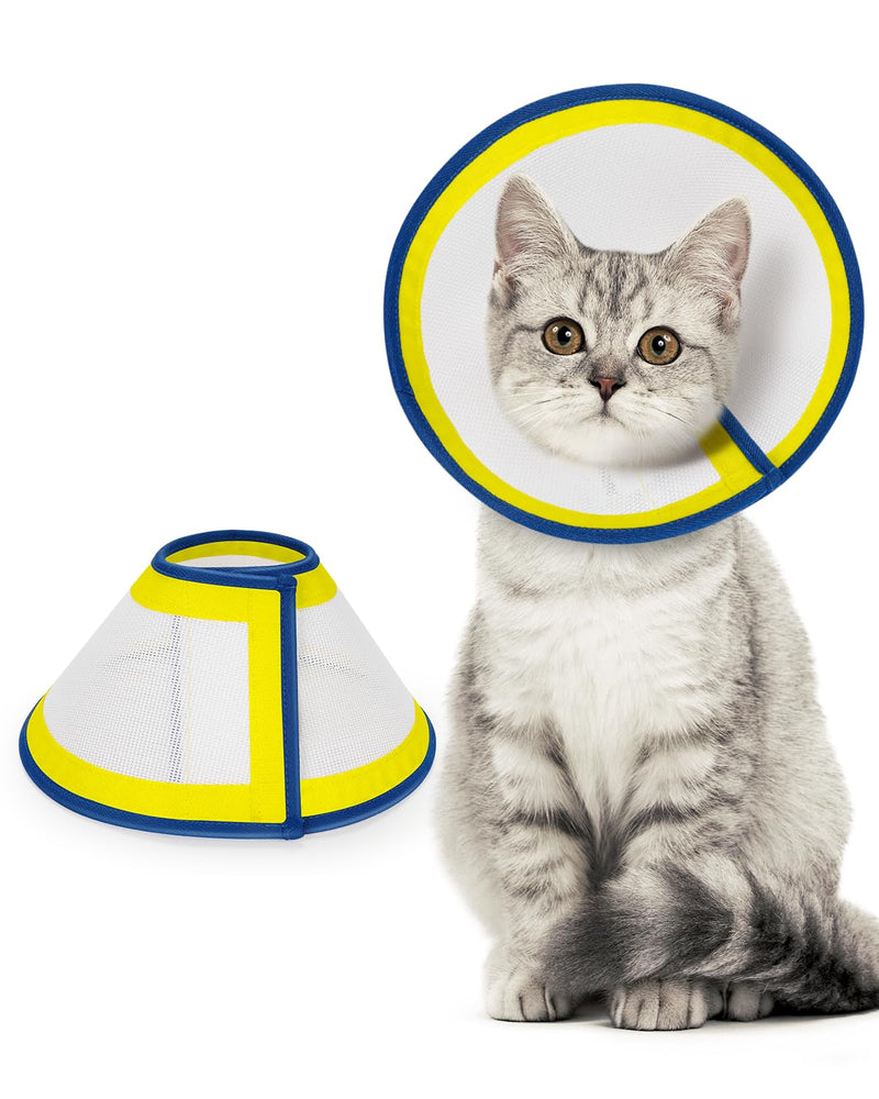 MIDOG Cat Cone, Protective Adjustable Pet Cone Collar for After Surgery, Soft Cat Recovery Collar to Stop Licking Wounds, Comfortable Lightweight E-Collar for Cat Kitten, Not Block Vision (Yellow, M) YellowBlue Medium