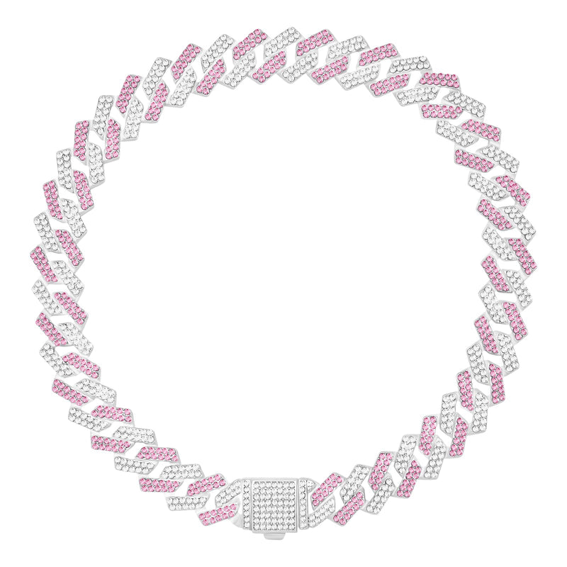 Metal Diamond Dog Chain Dog Training Chain with Secure Buckle Pet Collars for Large Medium Dogs 16in Pink white - PawsPlanet Australia