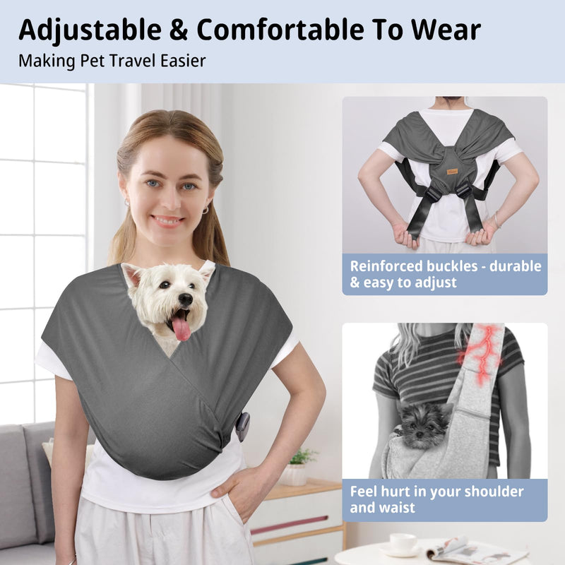 CUBY Swaddle Dog Sling Carrier for Small Dogs, Front Pet Sling Carrier Chest,Hands Free Adjustable Cat Sling Carrier Soft Cotton Reducing Pain Puppy Sling Carrier for Small Pet Up to 10lb (Dark Gray) Dark Gray - PawsPlanet Australia