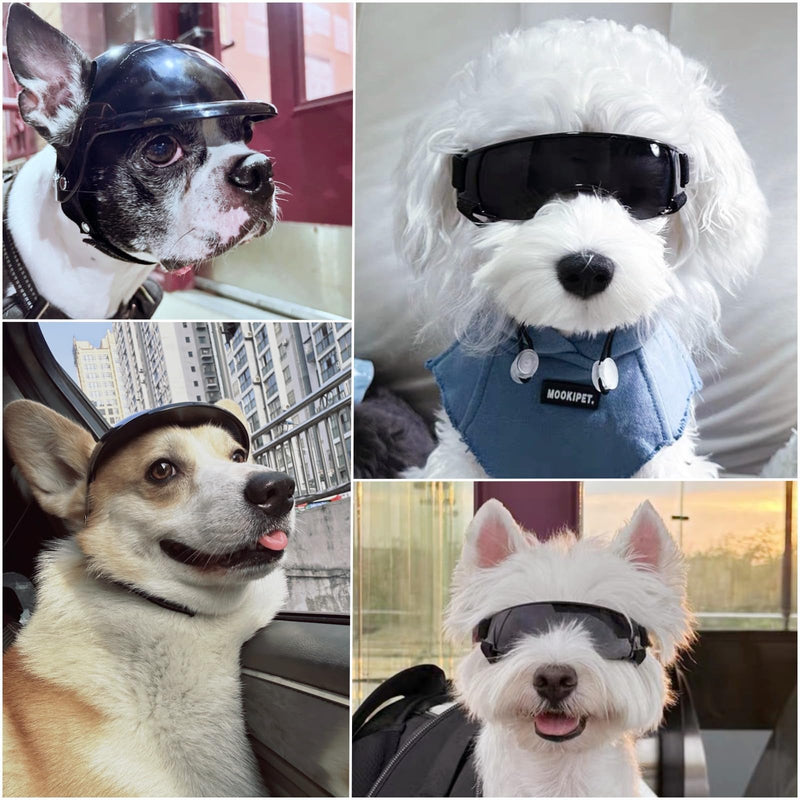 Namsan Small Dog Goggles and Helmet, Dog Motorcycle Helmet with UV Protection Sunglasses for Small Medium Breeds, Hard Doggie Hat with Ear Holes, Adjustable, Black Type A - PawsPlanet Australia