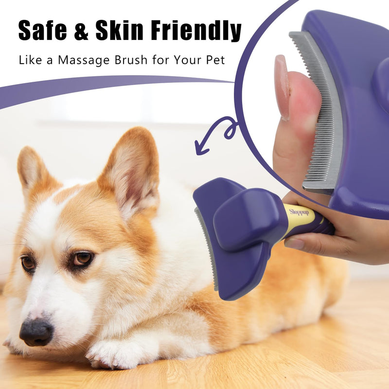 HOP Dog Deshedding Brush for Short Haired Dogs Cats Pets Professional Deshedding Tool Anti-Slip Handle & Detachable Head Highly Effective Deshedder Grooming Home of Paws Purple_M - PawsPlanet Australia