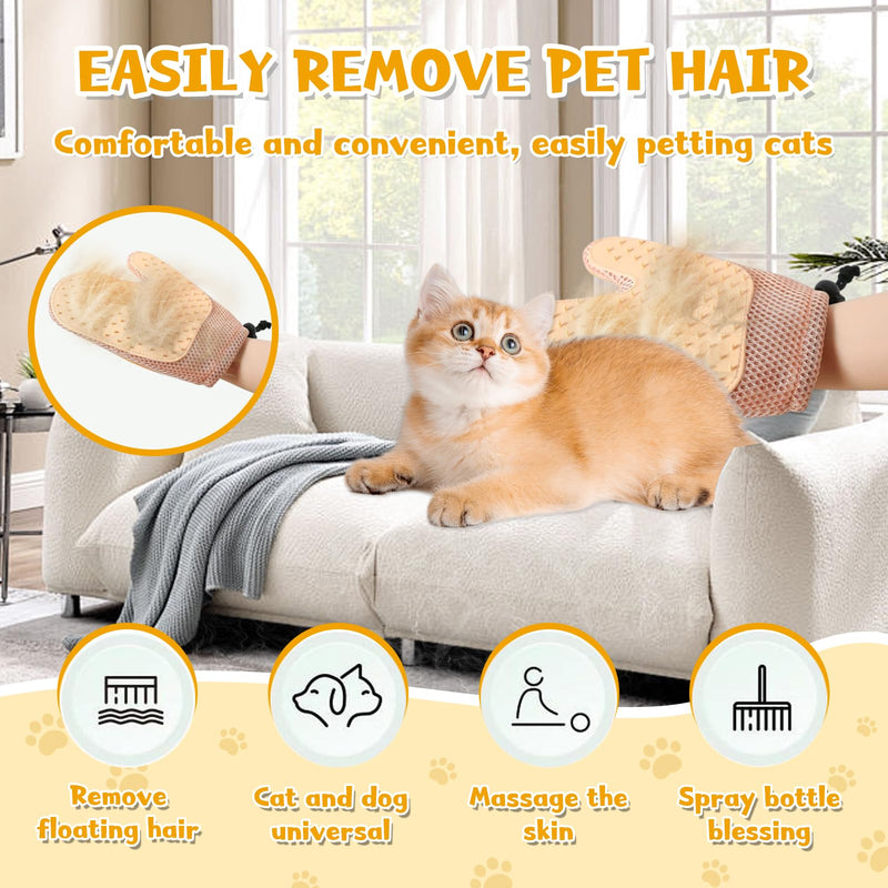Pet Hair Removal Glove,2025 New All-in-One Grooming Mist Pet Hair Remover Gloves, Pet Hair Remover Glove for Cats & Dogs,Double-Sided Reusable Gloves for Couch, Clothing,Carpet (Pink) Pink - PawsPlanet Australia