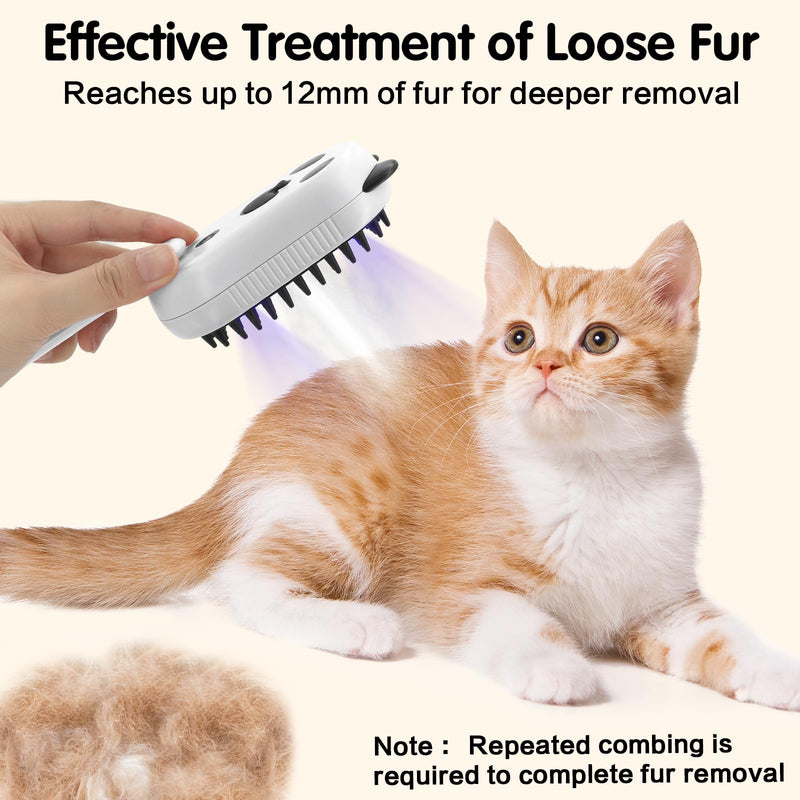 Cat Steam Brush for Shedding, 4 in 1 Water Cat Brushes for Indoor Cats Hair Brush with Spray & UV Light, Steam Brush for Cat & Dog for Massage Clean and Remove Fur-White White - PawsPlanet Australia