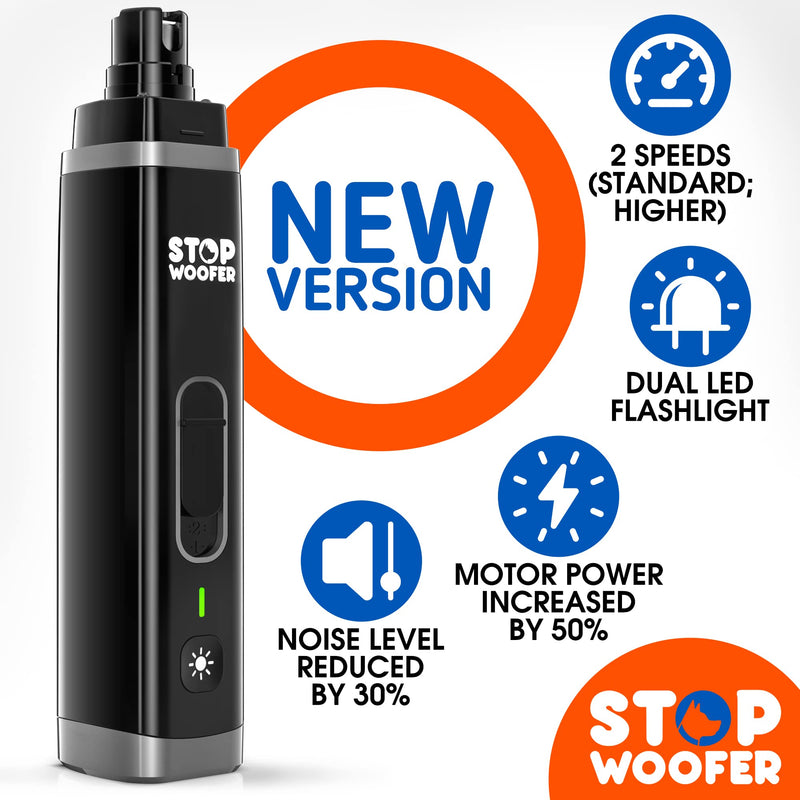 STOPWOOFER Dog Nail Grinder with 2 LED Light for Small Medium Large Dogs - New Version 2-Speed Powerful Electric Pet Nail Trimmer Quiet Painless Paws Grooming - Rechargeable Pet Nail Grinder for Dogs - PawsPlanet Australia