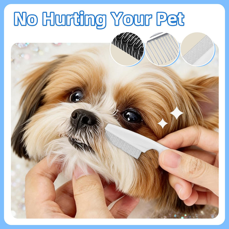 3Pcs Pet Grooming Combo Kit, Blue Deshedding Brush & Metal Comb & Tick Removal Comb for Dogs, Cats and Horses, Pet Flea Comb for Detangling and Dematting Long, Matted Fur on Goldendoodles Poodles 3pcs pet comb kit