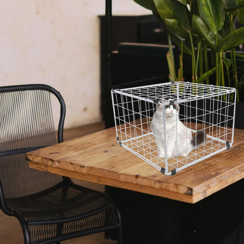 VANZACK 1pc Foldable Cat Cage for Pets Transparent Design Iron Carrier for Cats Under for Bathing and Travel Practical Pet Supplies 30x30cm White - PawsPlanet Australia