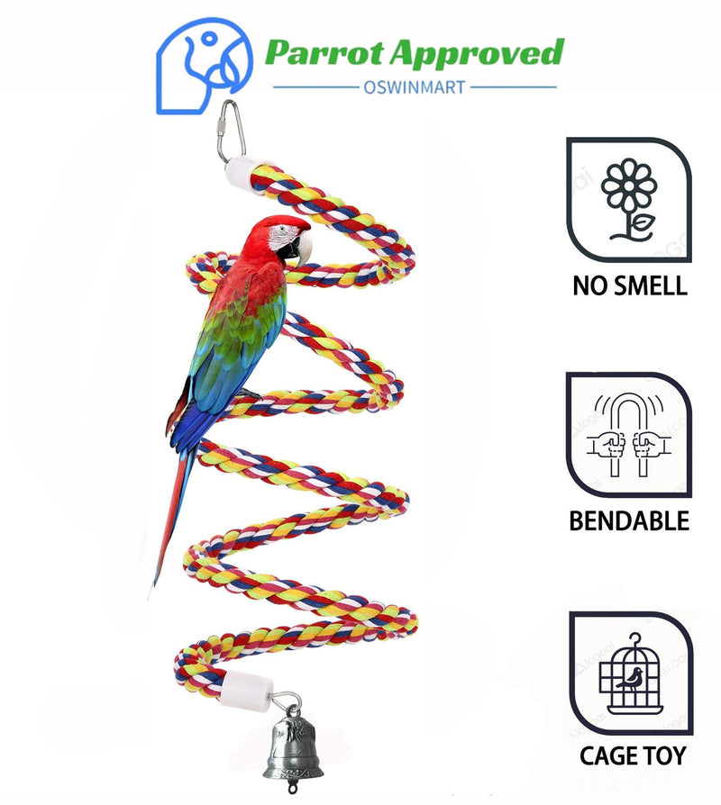 2Pcs 63'' Bird Rope Perches Birdcage Swing Toys 100% Cotton Natural Bird Perch Peck/Chewing with Bell Climbing Standing Bungee Parrot Toys for Small to Regular Size Parrot Cockatiel Birds 63'x2pcs - PawsPlanet Australia