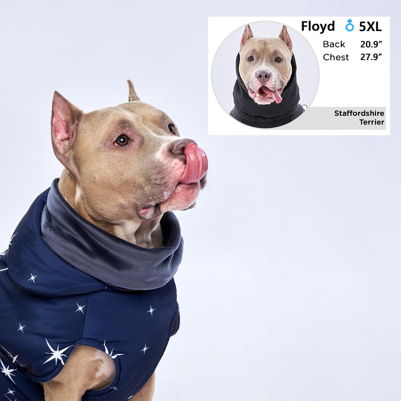 Winter Dog Vest for Medium Large Dogs 4XL – Lined Dog Coat with Quick Fastex Buckle, High Stand Collar with Collared Snood, Elastic Waist, Leash & Harness Opening (Chest 25.59–29.52”, Length 19.68”) 4XL: Chest 25.59-29.52'', Length 19.68''
