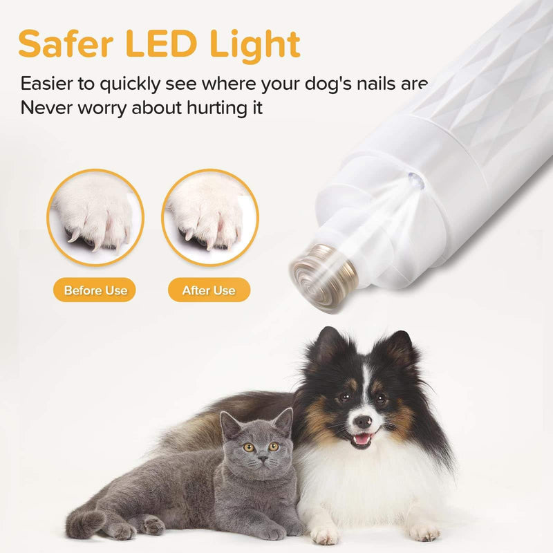 Dog Nail Grinder, Electric Pet Nail Grinder with LED Lights, Rechargeable Electric Dog Nail Trimmer for Large Medium Small Dogs (White) white - PawsPlanet Australia